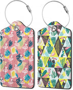 Pink Flamingo Luggage Tags, 2 Pack Tropical Palm Leaves Luggage Tag, Leather by Unknown