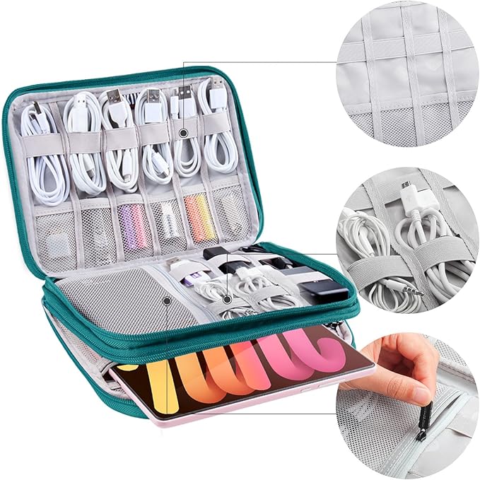 Electronics Organizer, Travel Cable Organizer Bag, Water Resistant Double - Image 5