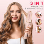 Hair Straightener Brush with Hot & Cool Air, AngKng Anti-Scald Heat Comb Straightener for Straightening Hair, 30s Fast Heating, Hot Air Straightening Brush for Women, Dual Voltage for Travel, Pink
