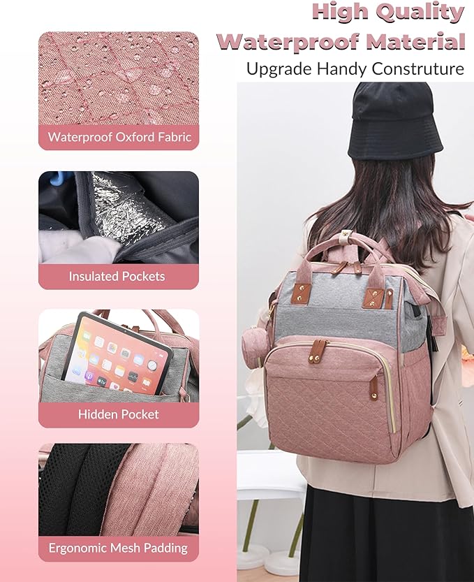 Diaper Bag with Changing Station, Waterproof 3 in 1 Baby Diaper Backpack with - Image 6