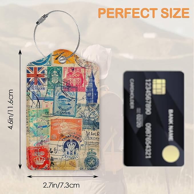 Retro Wanderlust Stamps 3 PCS PU Leather Luggage Tags - Image 2