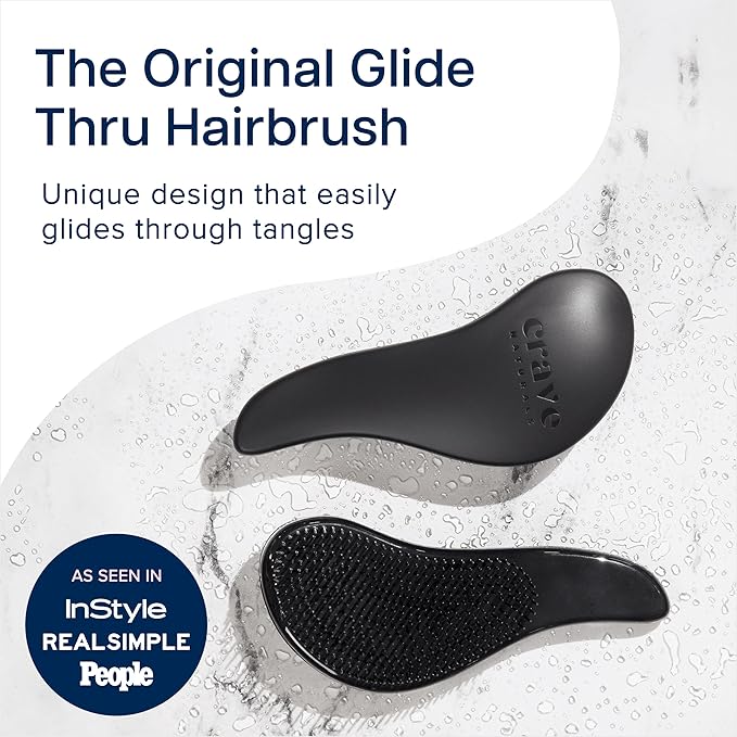 Crave Naturals Glide Thru Detangling Brush, Detangler Brush for Curly, Straight, Wet and Dry Hair Comb for Adults and Kids, Hair Accessories for Women, Black (Pack of 2)