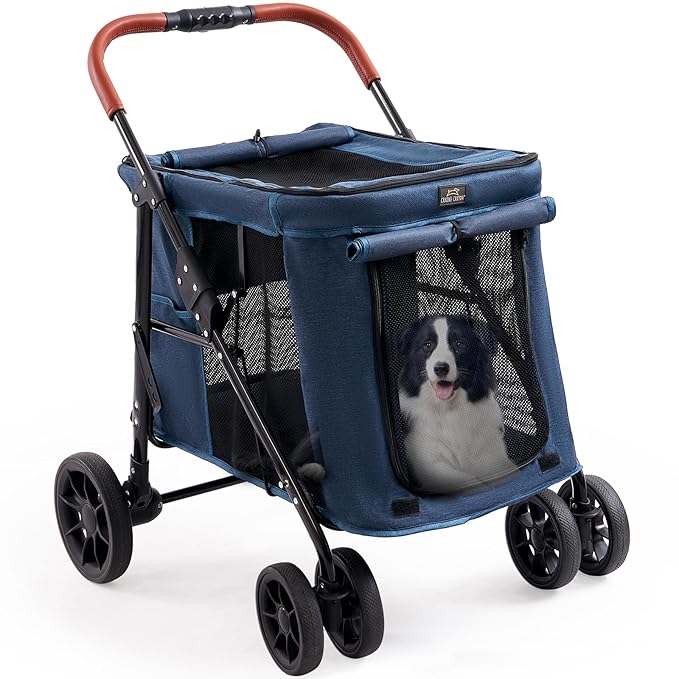 Upgraded 4 Wheels Pet Stroller for Small/Medium Dogs- One Button Fold, by CanineCanyon