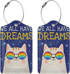 2 Cute Cat with Rainbow in Eye Glasses Luggage Tags, We All Have Dreams - Image 3