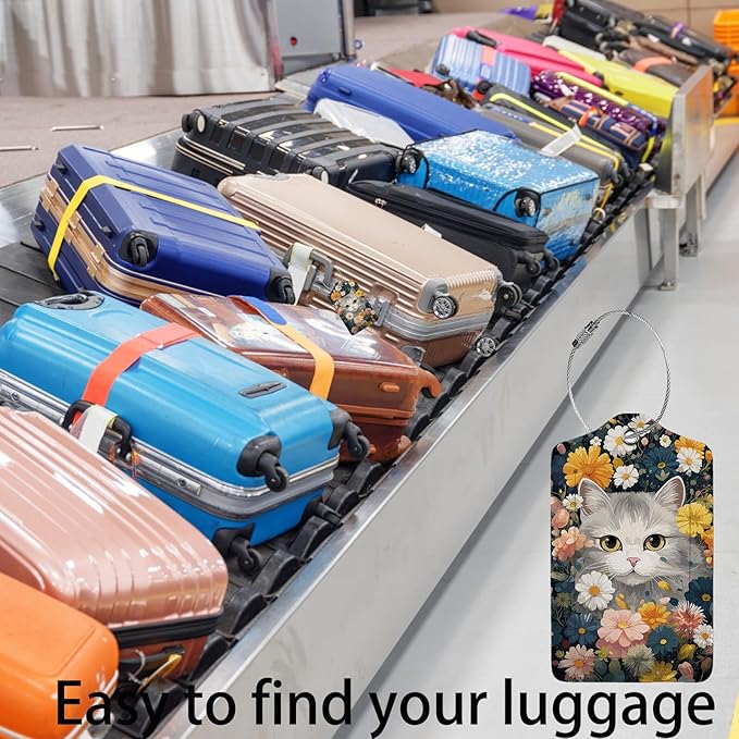 Cute Cat in Flowers 2 Pcs Luggage Tags, Privacy Cover ID Label - Image 5