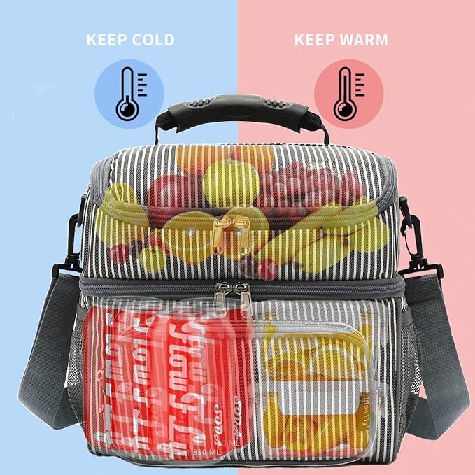 FlowFly Double Layer Cooler Insulated Lunch Bag Adult Lunch Box Large Tote Bag - Image 2