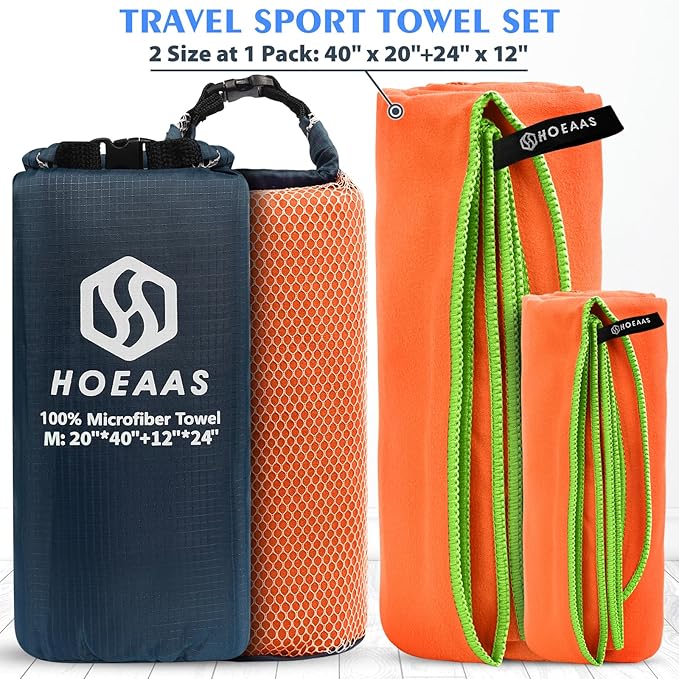HOEAAS 2 Pack Microfiber Camping Towels, Quick Dry Towel, Super Absorbent Ultra - Image 2