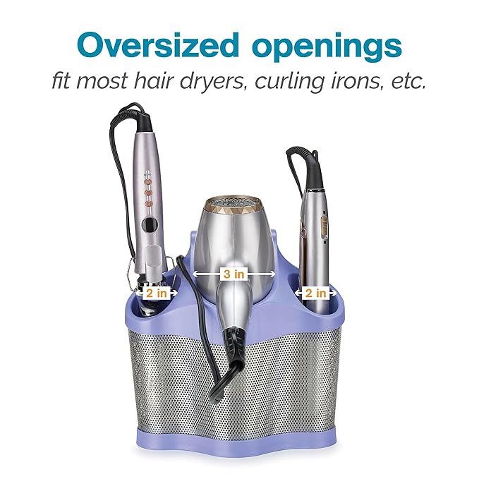 Polder Style Station, Hair Tool Organizer for Hair Dryer, Curling Iron, Hair Straightener, Easy-to-Store Hair Styling Station, Periwinkle and Silver