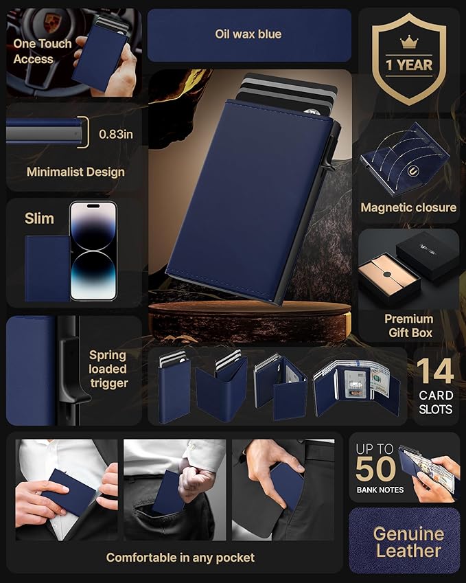 typecase Mens Wallet Card Holder: Pop Up Aluminum Case, Premium Genuine Leather - Image 2