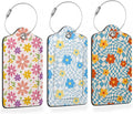 3 Pcs Luggage Tag for Suitcases, Flowers Hippie Wavy Swirl Checkered Leather by Oeaskly