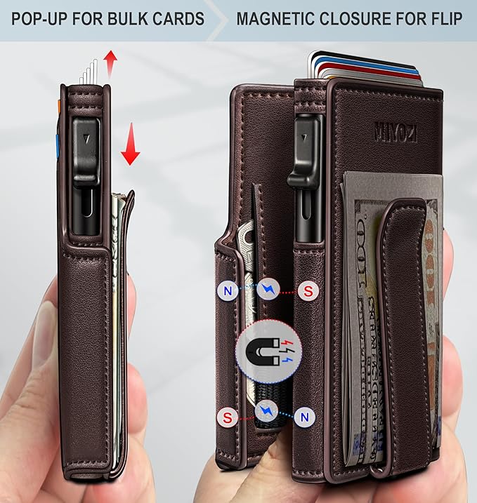 Men Wallet, with Money Clip Coins Pocket ID Window, Slim Front Pocket RFID - Image 3