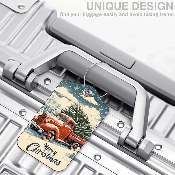 Red Truck Carrying Christmas Tree Set of 2 Luggage Tags - Image 5