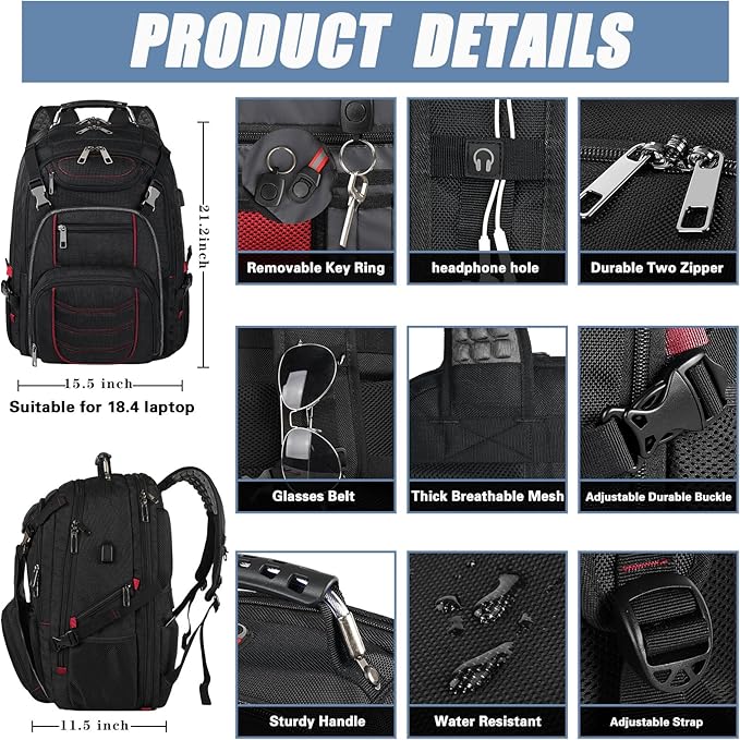 18.4 Laptop Backpack for Men, Extra Large Gaming Laptops Backpack - Image 2