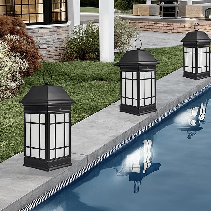 14" Solar Lantern Outdoor Waterproof, Glass Flickering Flame Solar Lanterns - Image 8