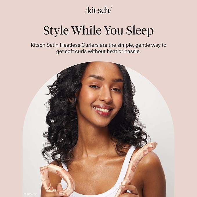 Disney & Kitsch Satin Heatless Curling Rod - Hair Curler Set, Heatless Curls Overnight, Hair Rollers for Soft Curls & Frizz-Free Styling, No Heat Curlers To Sleep in - 6pcs, Disney Princess
