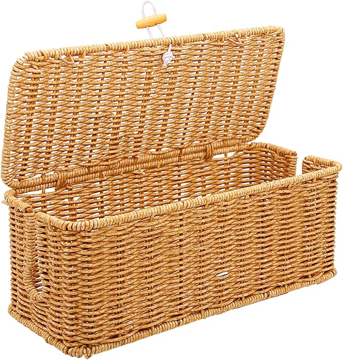 Cable Management Box, Handmade Imitation Rattan Cord Cable Organizer, Open by KANYO-AUTO