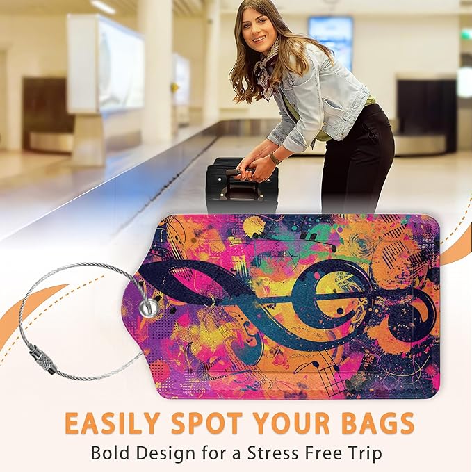 Retro Neon Treble Clef Pop Art PU Leather Luggage Tags - Image 4