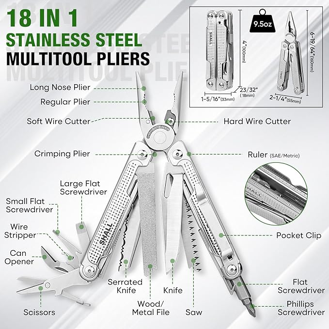 SHALL Multi Tool, 18-in-1 Multitool Pliers, Stainless Steel Multi-tool Pocket - Image 2