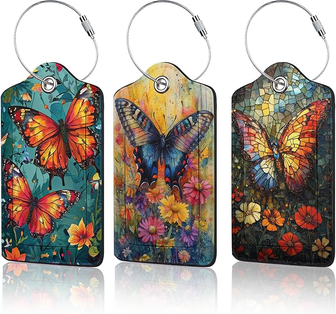 3 Pack Vintage Butterfly Wildflower Luggage Tags by Unknown