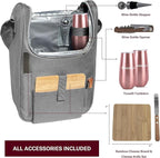 Truvelli Insulated Wine Tote Bag: Portable 2 Bottle Cheese Waterproof Black - Image 3