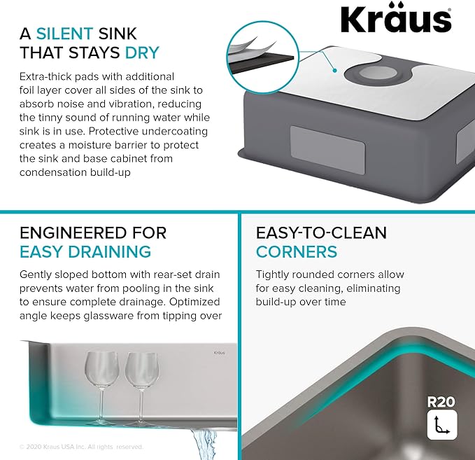 KRAUS Dex 21-inch Undermount 16 Gauge Stainless Steel Single Bowl Kitchen Sink - Image 6