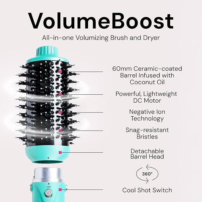 L'ANGE HAIR VolumeBoost 60mm 2-in-1 Ceramic Volumizing Brush Dryer | Fast Drying & Styling for Frizz-Free, Voluminous Blowouts | Ceramic-Coated Barrel (Blue)
