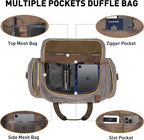 Vintage Canvas Duffle Bag, 50L Genuine Leather Travel Duffel Backpack - Image 4