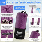 Sfee 2 Pack Microfiber Travel Towel, Quick Dry Towel Camping Beach Towel Super - Image 2