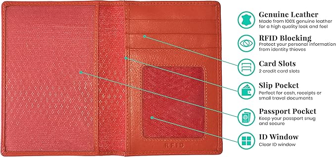 Personalized Monogrammed Orange Leather RFID Passport Wallet - Image 2