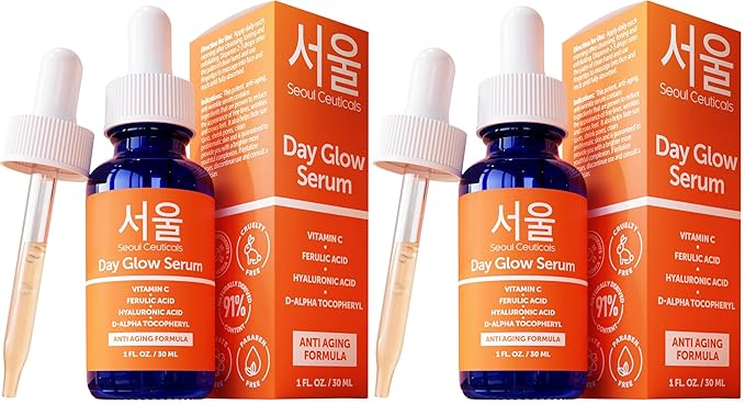 SeoulCeuticals Korean Skin Care 20% Vitamin C Hyaluronic Acid Serum + CE Ferulic Acid - Potent Anti Aging, Anti Wrinkle Korean Beauty 1oz (Pack of 2)