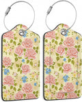 Pink Rose Luggage Tag, Flowers Retro Luggage Tags of Set 2 Leather Identifiers by SKYDAWNY