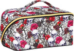 Makeup Organizer Bag, Skulls Rose Flowers Travel Makeup Bags Makeup Vanity Case Large Capacity Rhombus Cosmetic Toiletry Bag for Girl Women Ladies