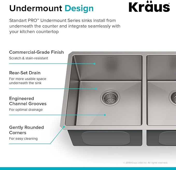 KRAUS Standart PRO™ 33-inch 16 Gauge Undermount 50/50 Double Bowl Stainless - Image 5