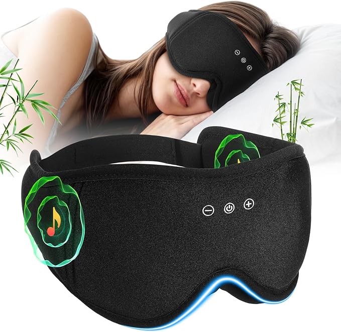 Sleep Mask Headphones with Bluetooth, 3D Blackout Bamboo Cotton Eye Mask by RestEasyLiveCalm