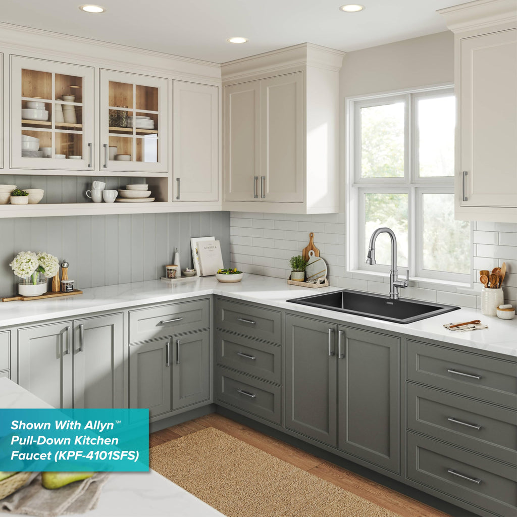 Black 33 in Single Bowl Drop In Granite Kitchen Sink KGD (Single Bowl Drop In Sink / Black)