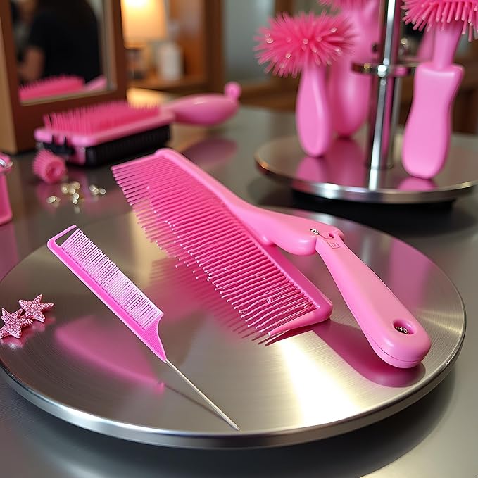 1Pc Pink Hair Tail Combs Pin Parting Comb, Carbon Fibre Metal-Pin Rat Tail Comb Hair Styling Tool For Salon Braiding, Styling Tools and Appliances