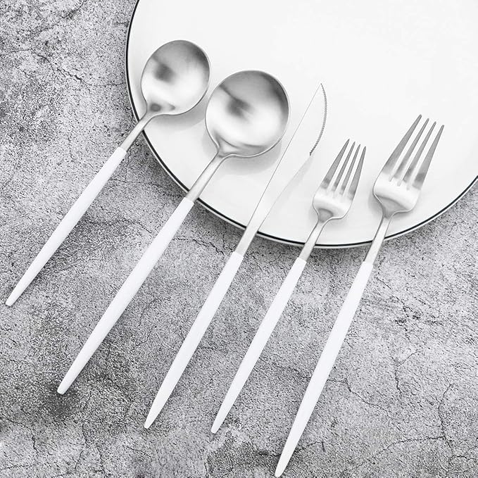 Gugrida 5-Piece Matte Silver Stainless Steel Satin Finish Flatware Set - Image 7