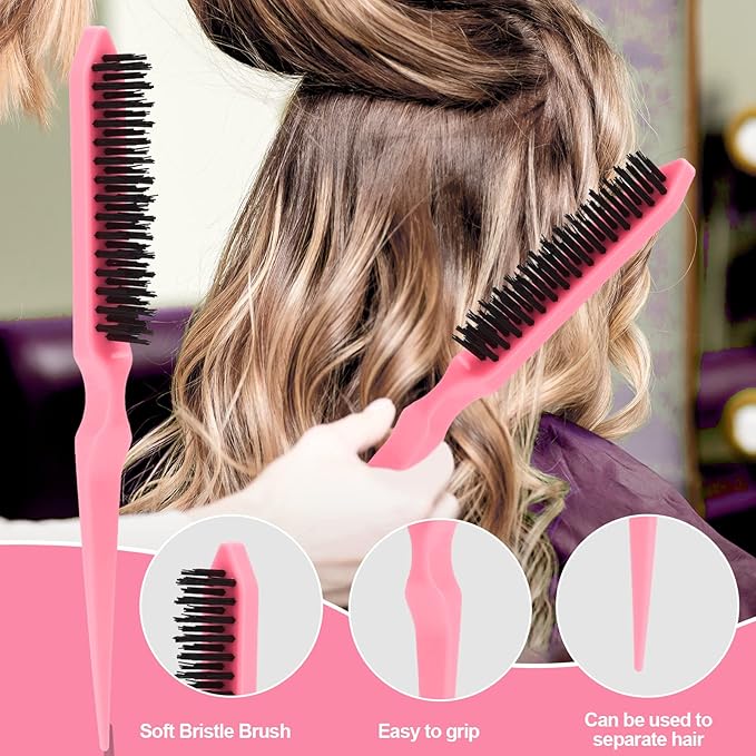 3 Pcs Slick Back Hair Brush, Rat Tail Comb, Edge | Bristle Brush, Hair Accessories for Girls, Kids, Toddlers Sleek Ponytail/Bun, Edge Control and Smoothing Baby Hair & Flyaways