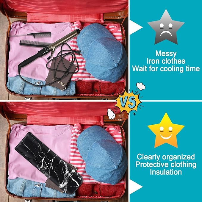 Shappy 2 Pcs Heat Resistant Hair Tools Bag Curling Iron Travel Case Cover Neoprene Flat Iron Holder Travel Case and Silicone Mat Pouch for Hot Hair Tools Storage Organizer(Retro Style)