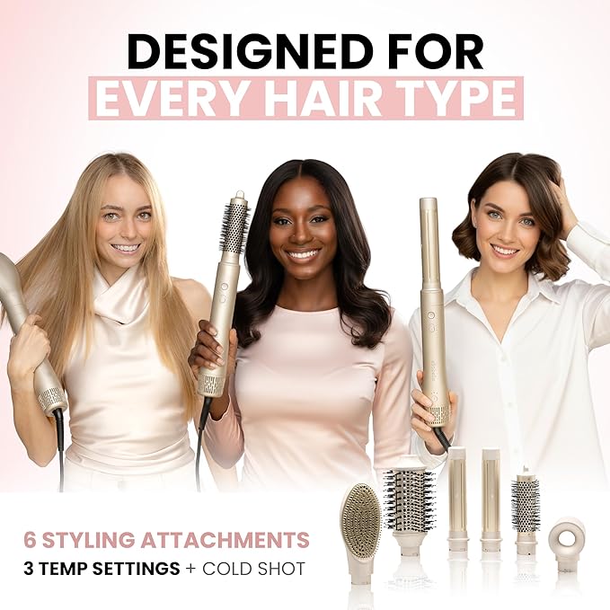 ELLA BELLA® 6 in 1 Professional Hot Air Styler • Powerful Hair Dryer & Straightener Set • Styling Without Heat Damage • Fast Drying Curling Volumizing Straightening • Includes Protective Travel Case