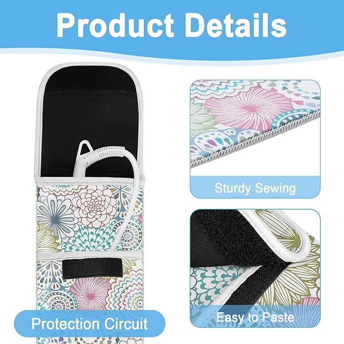 Shappy 2 Pcs Heat Resistant Hair Tools Bag Curling Iron Travel Case Cover Neoprene Flat Iron Holder Travel Case and Silicone Mat Pouch for Hot Hair Tools Storage Organizer(Line Flowers)