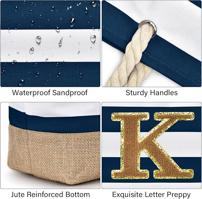 Becokan Beach Bag Initial Beach Tote - Image 2