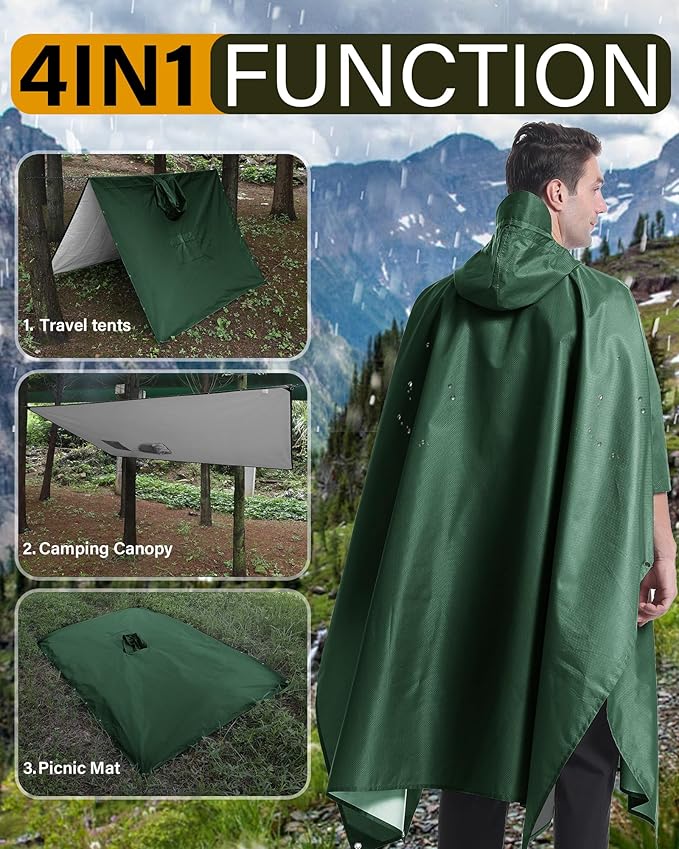 iCreek Hooded Rain Poncho with Pocket Waterproof Lightweight Unisex Raincoat - Image 3