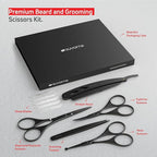 Suvorna Premium Beard & Mustache Set with Beard scissors for men, Straight Razor with blades- Facial Hair/Nose/Eyebrow Scissors - Slant Tweezers (6 Pcs Black)