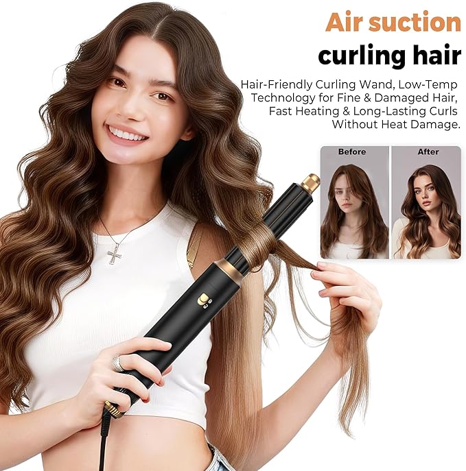 5 in 1 Hair Dryer Brush Set,Professional Negative Ionic Hot Air Styler, Air Curling Wrap Styler,Detachable Blow Dryer Brush With Auto Wrap Curlers,Hair Styling Tools For Straight/Curl/Drying/Smoothing