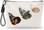 Make Up Bag For Woman, Cosmetic Bag With Hand Strap - Vintage Butterflies - Lined Toiletry Bag - Retro Theme Pouch, Butterfly Organizer With Zipper, Women Essentials & Accessories - B04