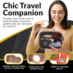 Cosmetic Bag Set - Premium Quality Travel Makeup Bag w/Clear Transparent Front, Best Gift for Travel - 3pcs Gift Set, Large & Small Makeup Bags & Portable Mirror in a Beautiful Gift Box (Nude)