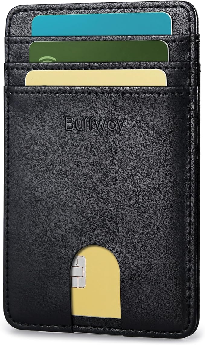 Buffway Mens Slim Wallet, Minimalist Thin Front Pocket Leather Credit Card by Buffway