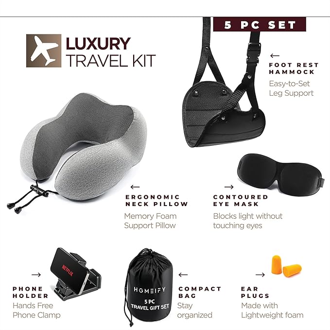 Airplane Neck Pillow Includes Travel Pillow + Airplane Phone Holder Mount + Eye - Image 9