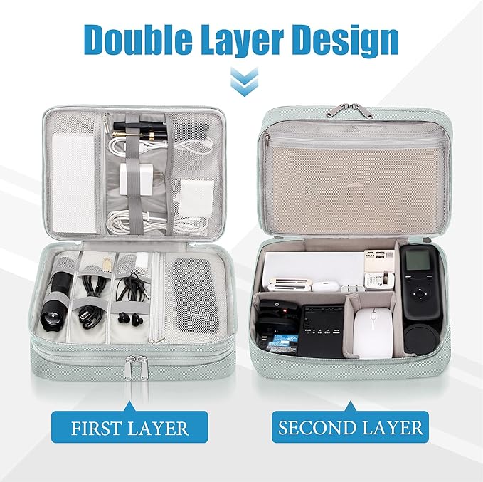 SELLYFELLY Electronics Travel Organizer, Double Layer Cable Organizer Bag - Image 3